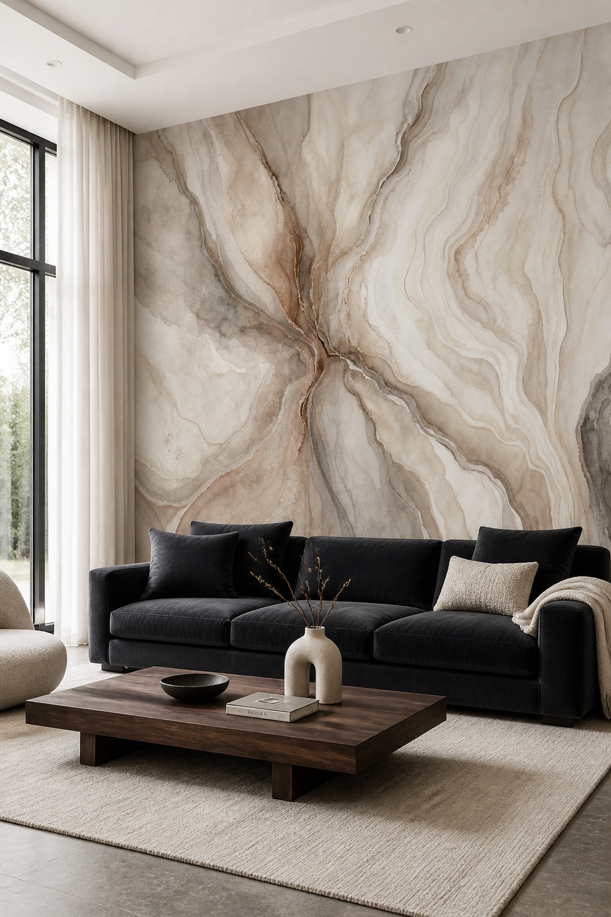 Abstract Marble Wallpaper Watercolor Removable Beige Wall Decor