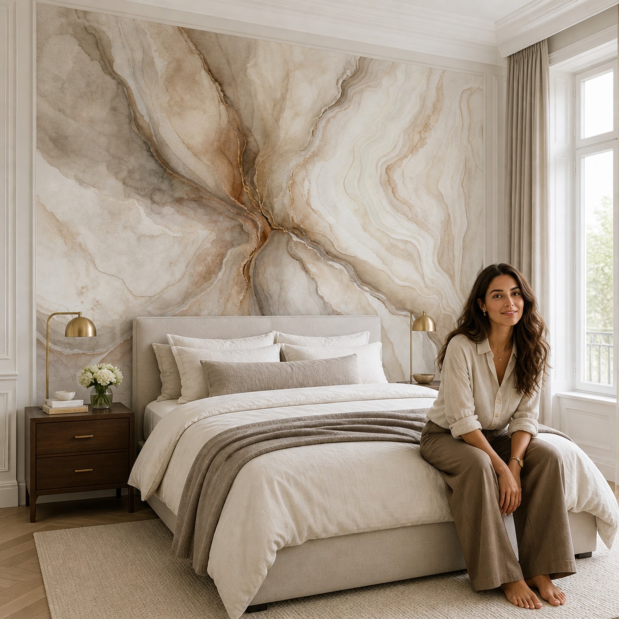 Abstract Marble Wallpaper Watercolor Removable Beige Wall Decor