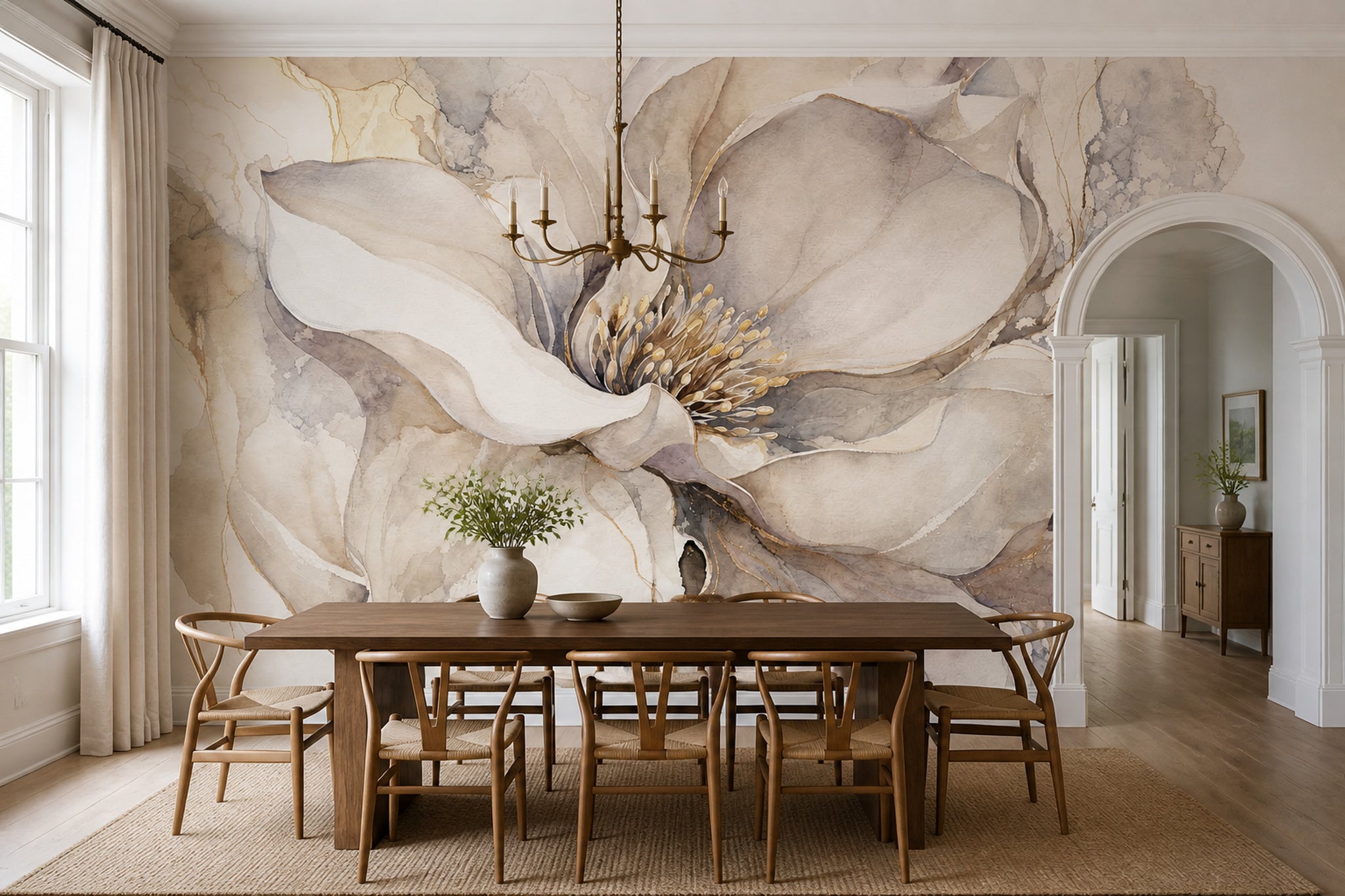 Large Floral Wallpaper Watercolor Flower Abstract Botanical Wall Mural