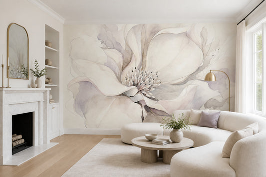 Large Floral Wallpaper Watercolor Flower Removable Soft Botanical Wall Decor