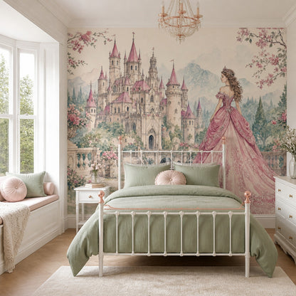 Muted Green Wallpaper Fairytale Princess Wall Mural