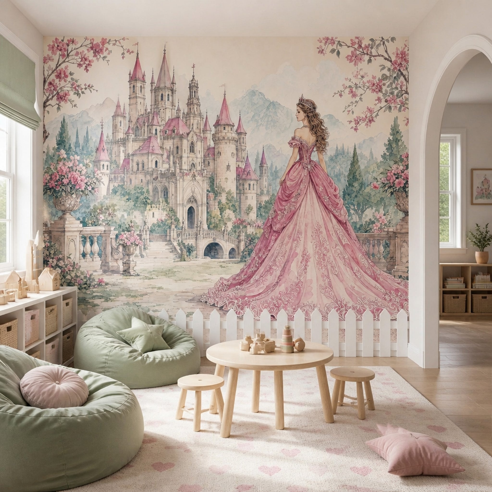 Muted Green Wallpaper Fairytale Princess Wall Mural