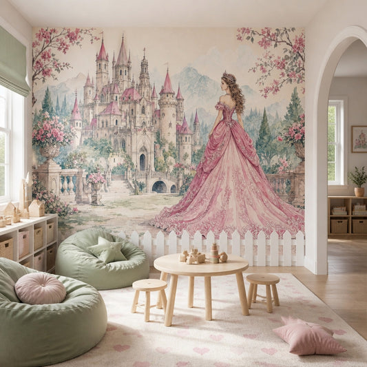 Muted Green Wallpaper Fairytale Princess Wall Mural