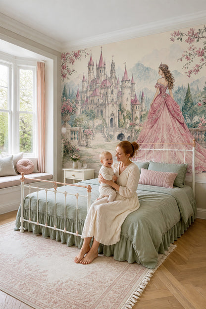 Muted Green Wallpaper Fairytale Princess Wall Mural