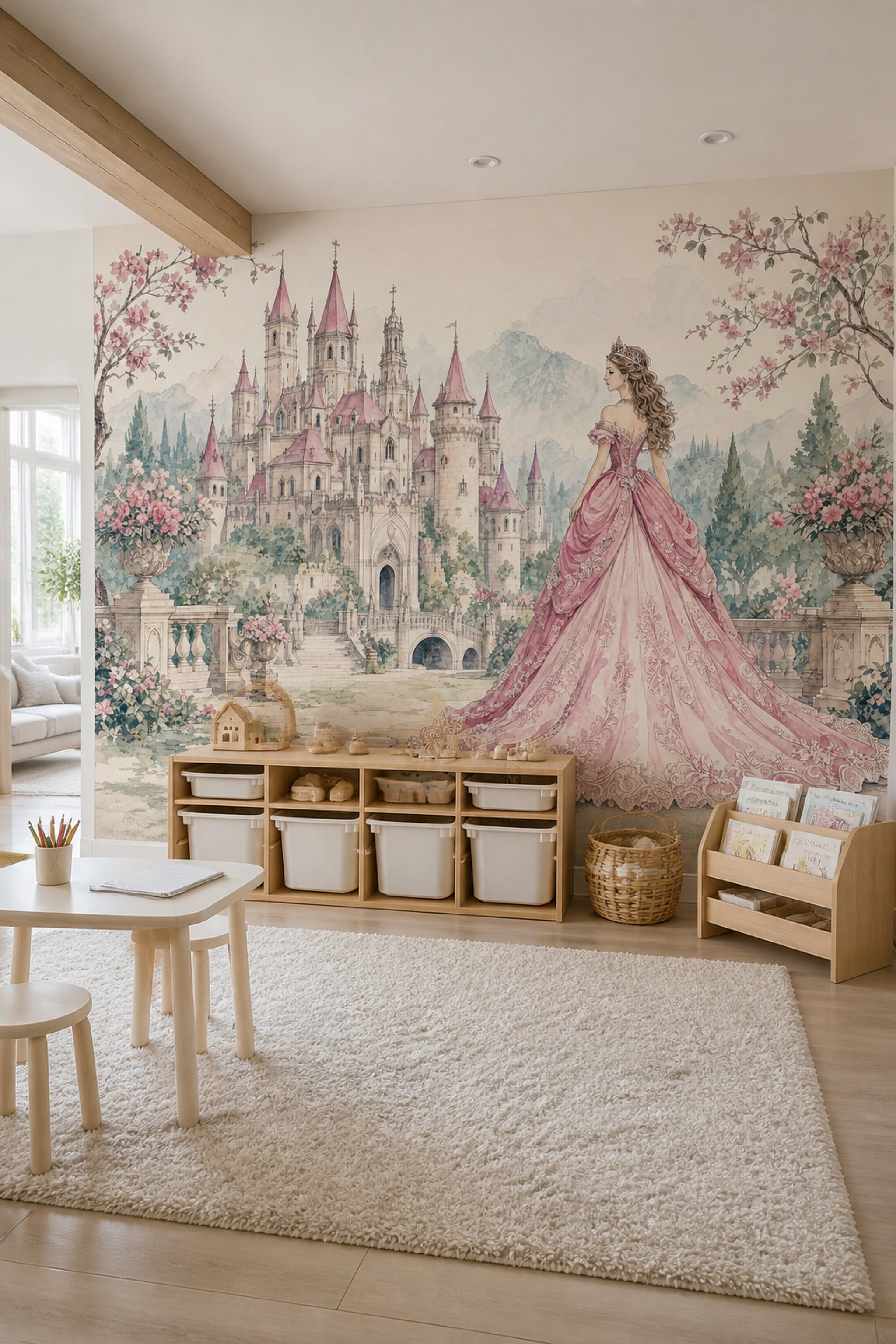Muted Green Wallpaper Fairytale Princess Wall Mural