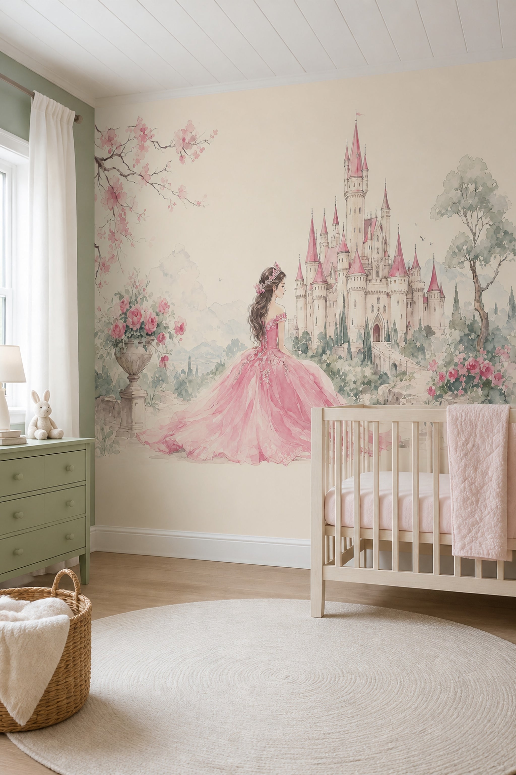 Muted Green Wallpaper Fairy Tale Removable Princess Wall Decor