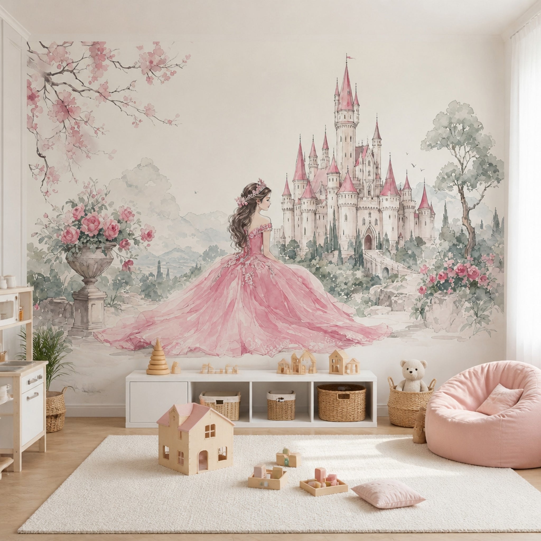 Muted Green Wallpaper Fairy Tale Removable Princess Wall Decor