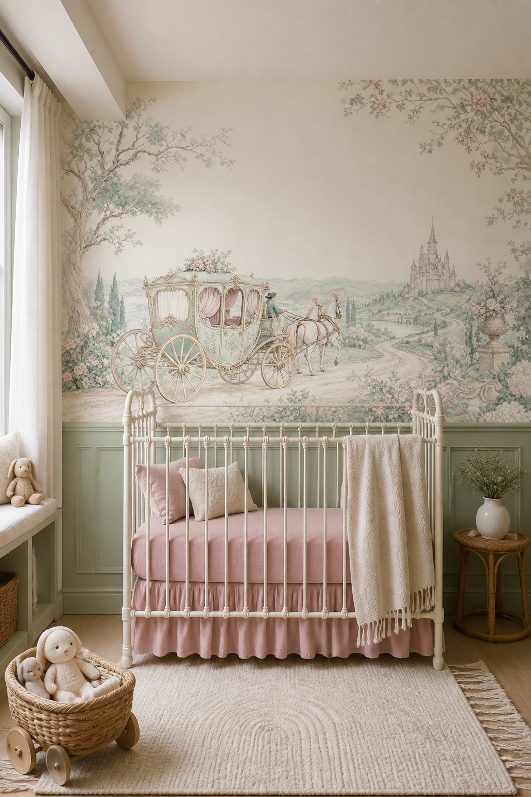 French Country Wallpaper Castle Removable Horse Carriage Wall Decor