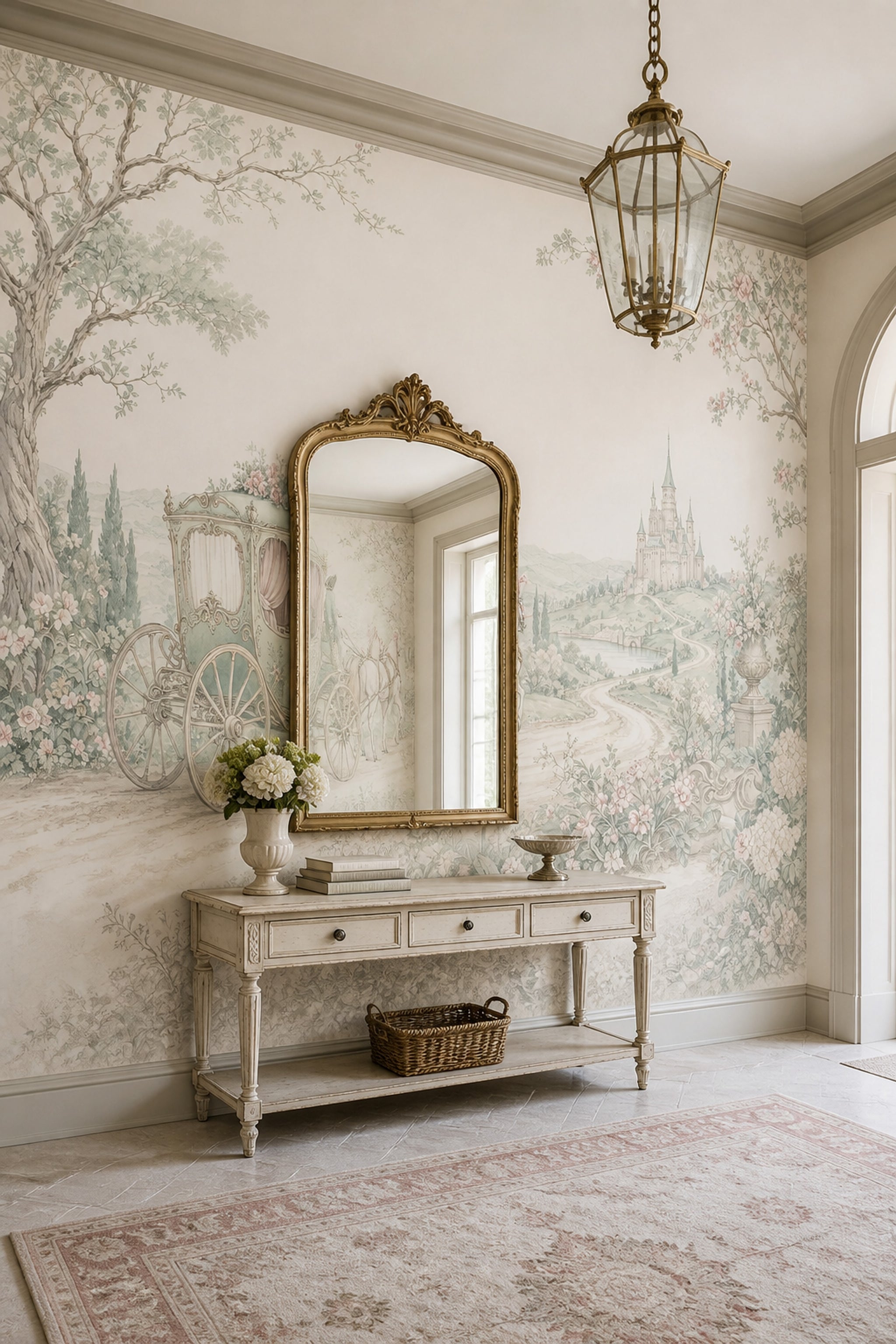 French Country Wallpaper Castle Removable Horse Carriage Wall Decor