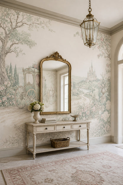 French Country Wallpaper Castle Removable Horse Carriage Wall Decor