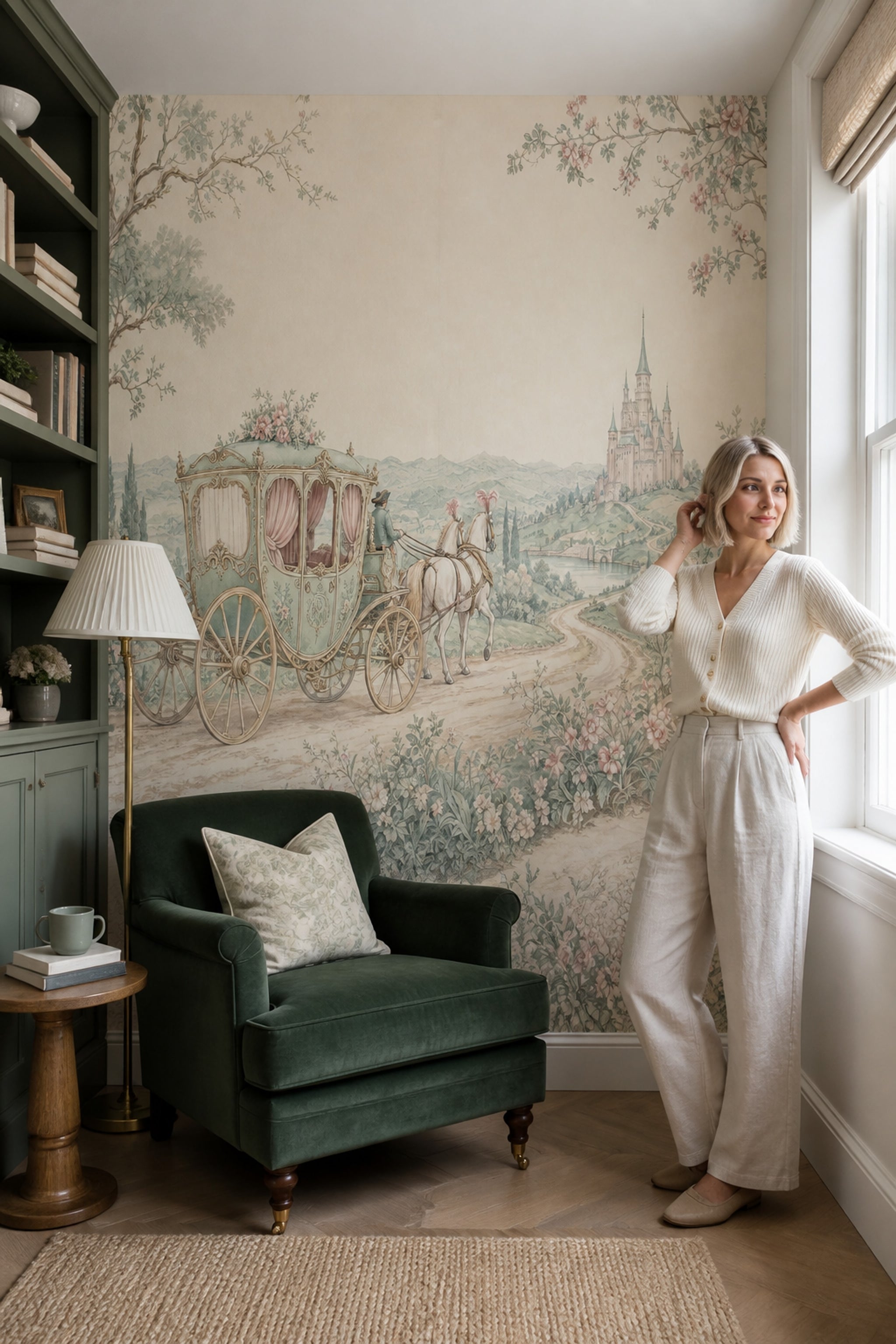 French Country Wallpaper Castle Removable Horse Carriage Wall Decor