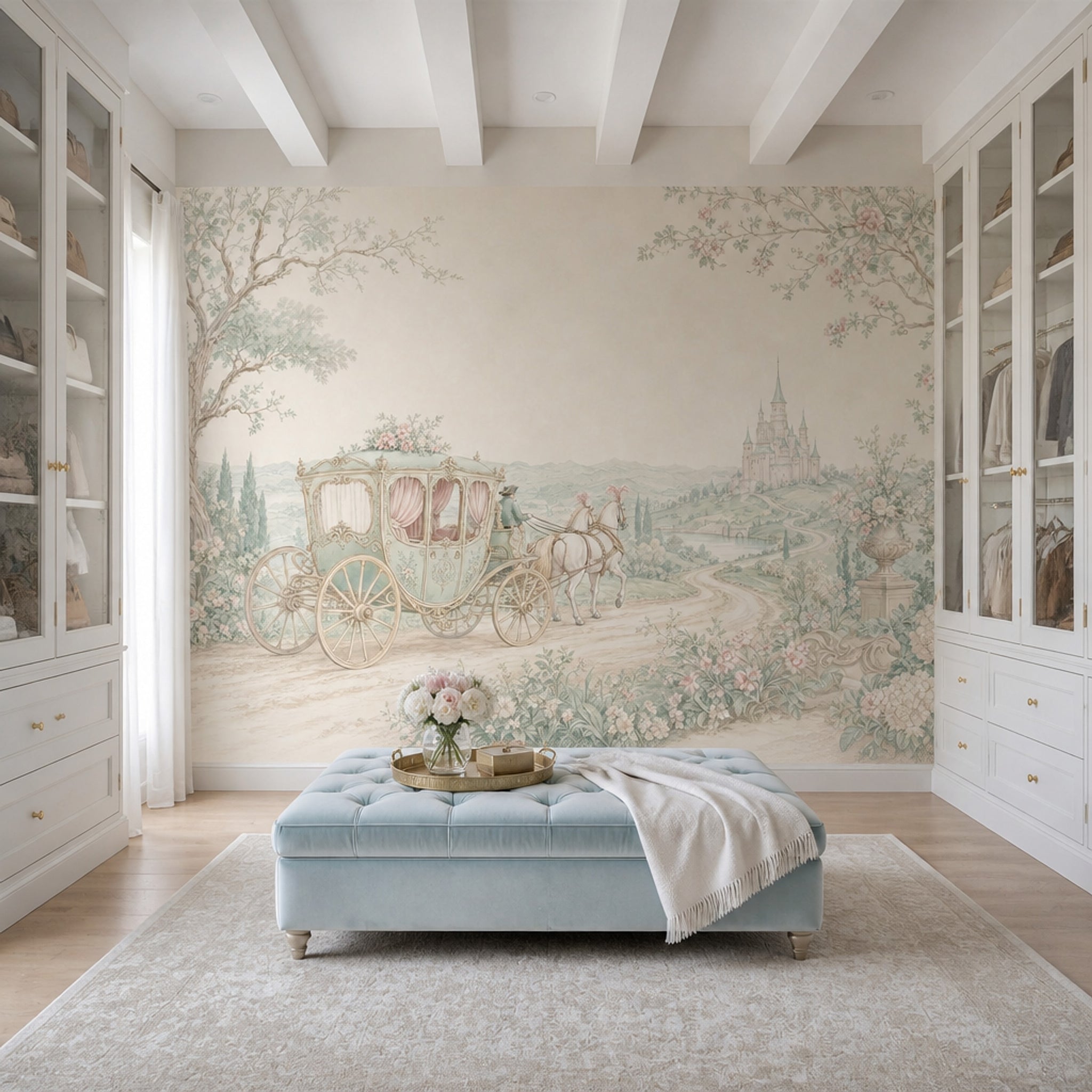 French Country Wallpaper Castle Removable Horse Carriage Wall Decor