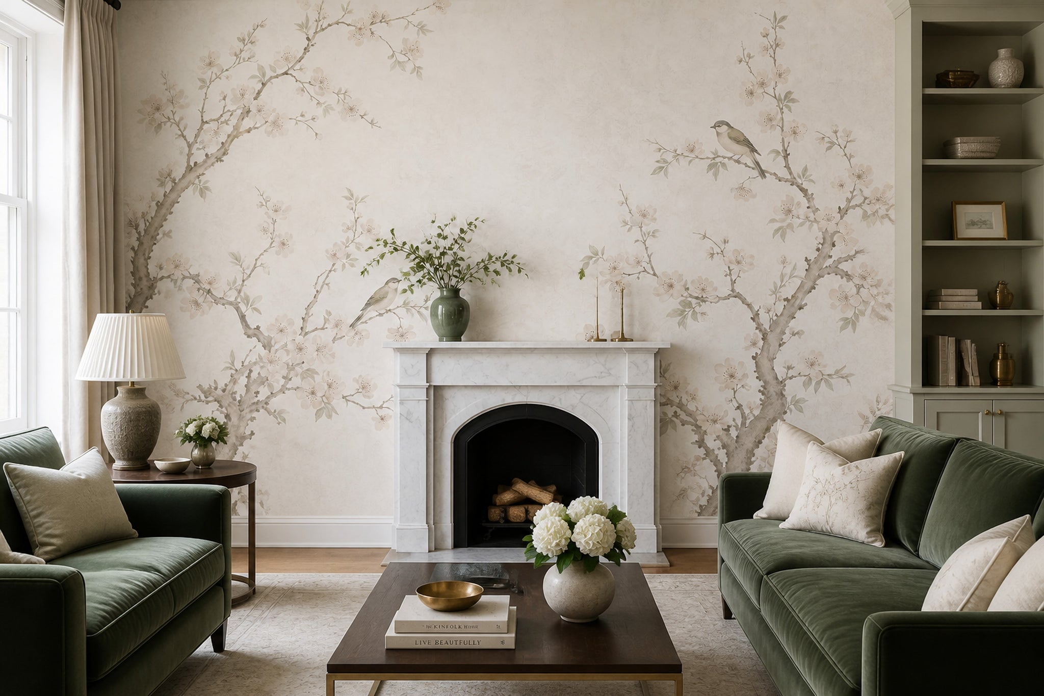 Cherry Blossoms Wallpaper Birds Chinoiserie Wall Mural