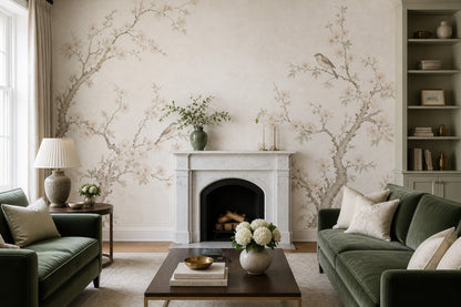Cherry Blossoms Wallpaper Birds Chinoiserie Wall Mural