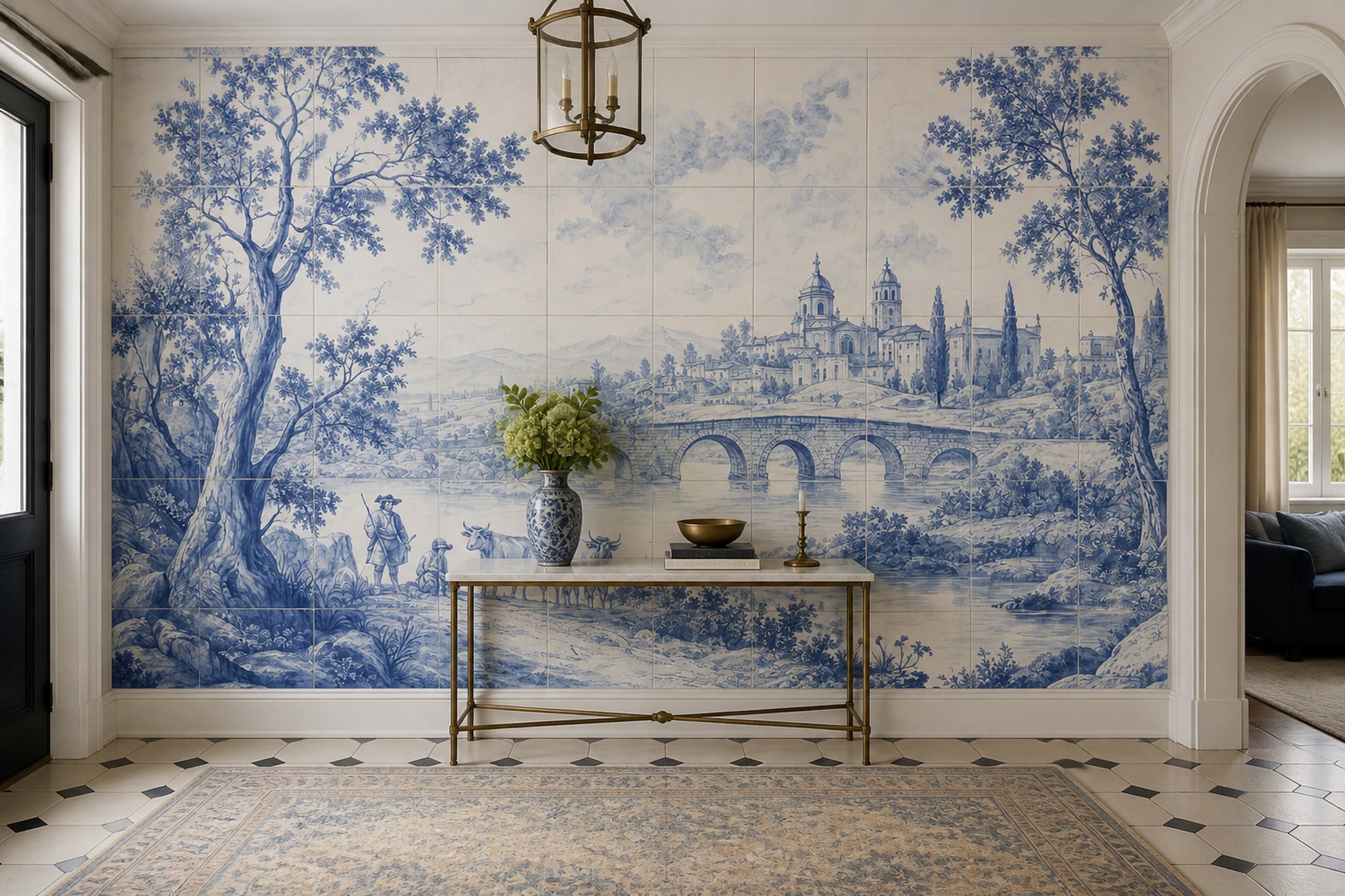 Delft Style Wallpaper Tile Mural Removable Pastoral Landscape Wall Decor