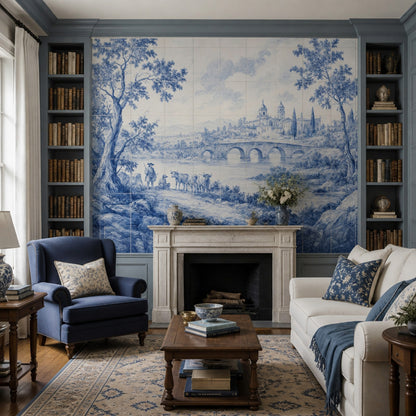 Delft Style Wallpaper Tile Mural Removable Pastoral Landscape Wall Decor