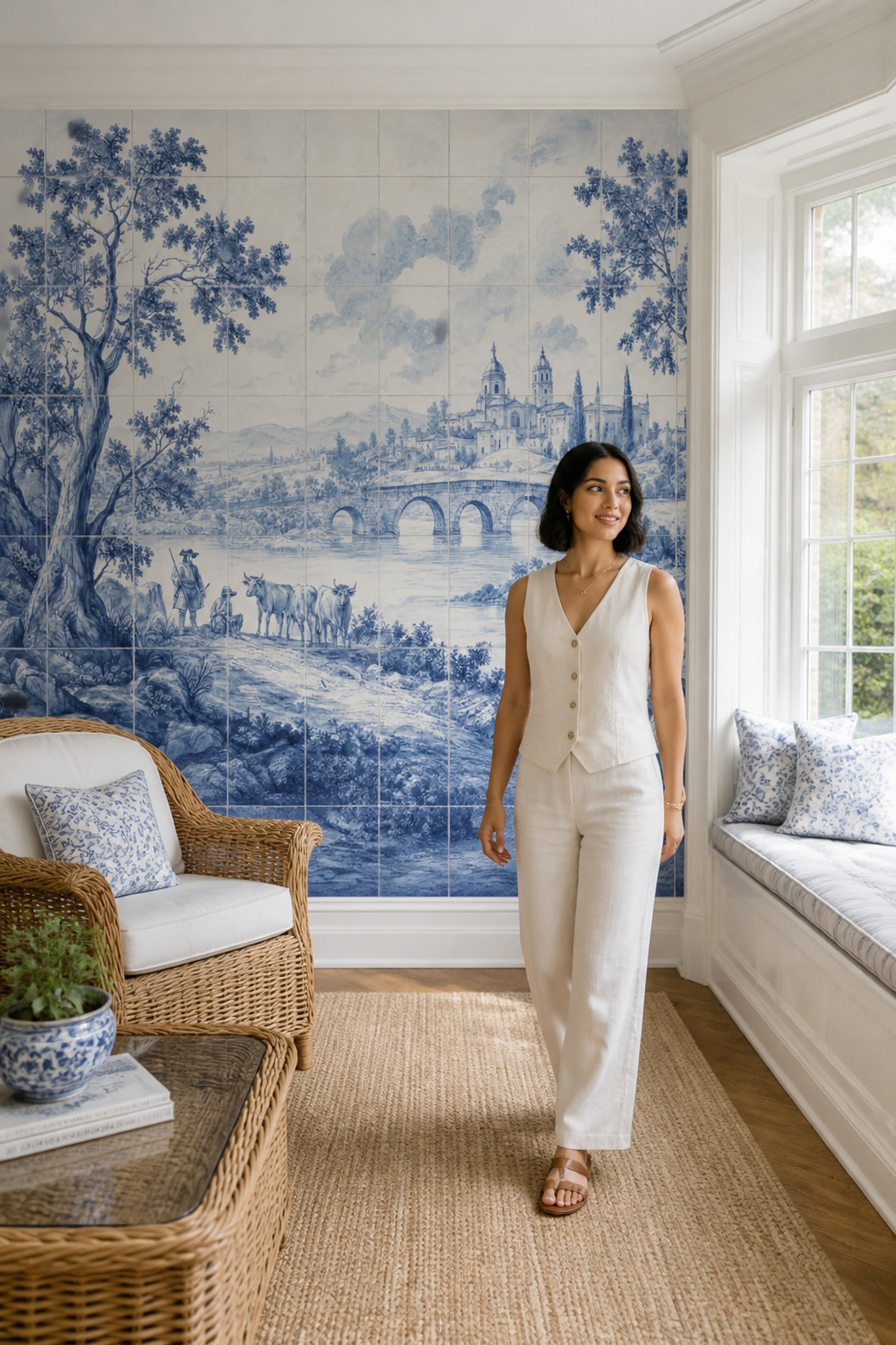 Delft Style Wallpaper Tile Mural Removable Pastoral Landscape Wall Decor