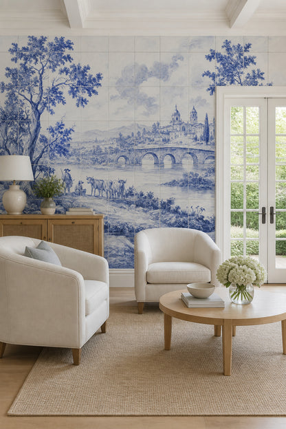 Delft Style Wallpaper Tile Mural Removable Pastoral Landscape Wall Decor