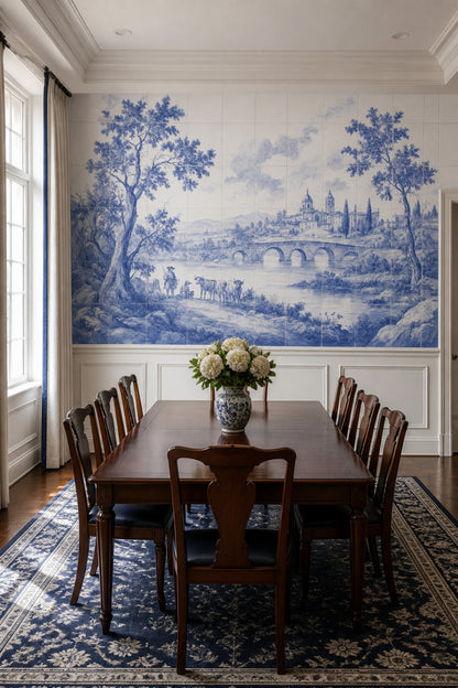 Delft Style Wallpaper Tile Mural Removable Pastoral Landscape Wall Decor