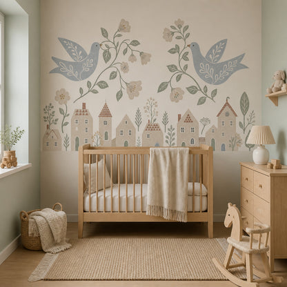 Folk Art Wallpaper Birds Scandinavian Removable Wall Decor