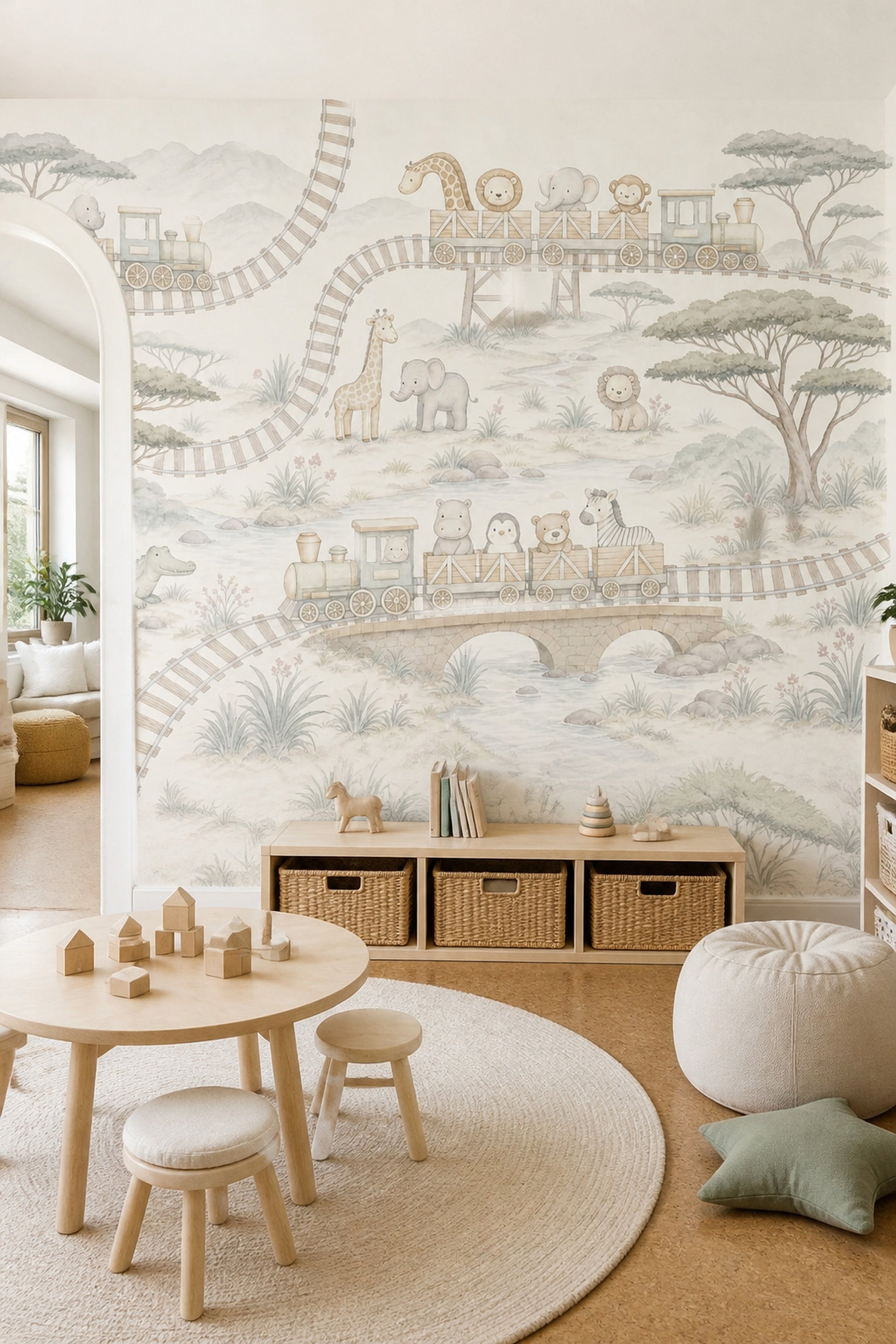 Safari Train Wallpaper Nursery Wallpaper Watercolor Animals Removable Wall Decor
