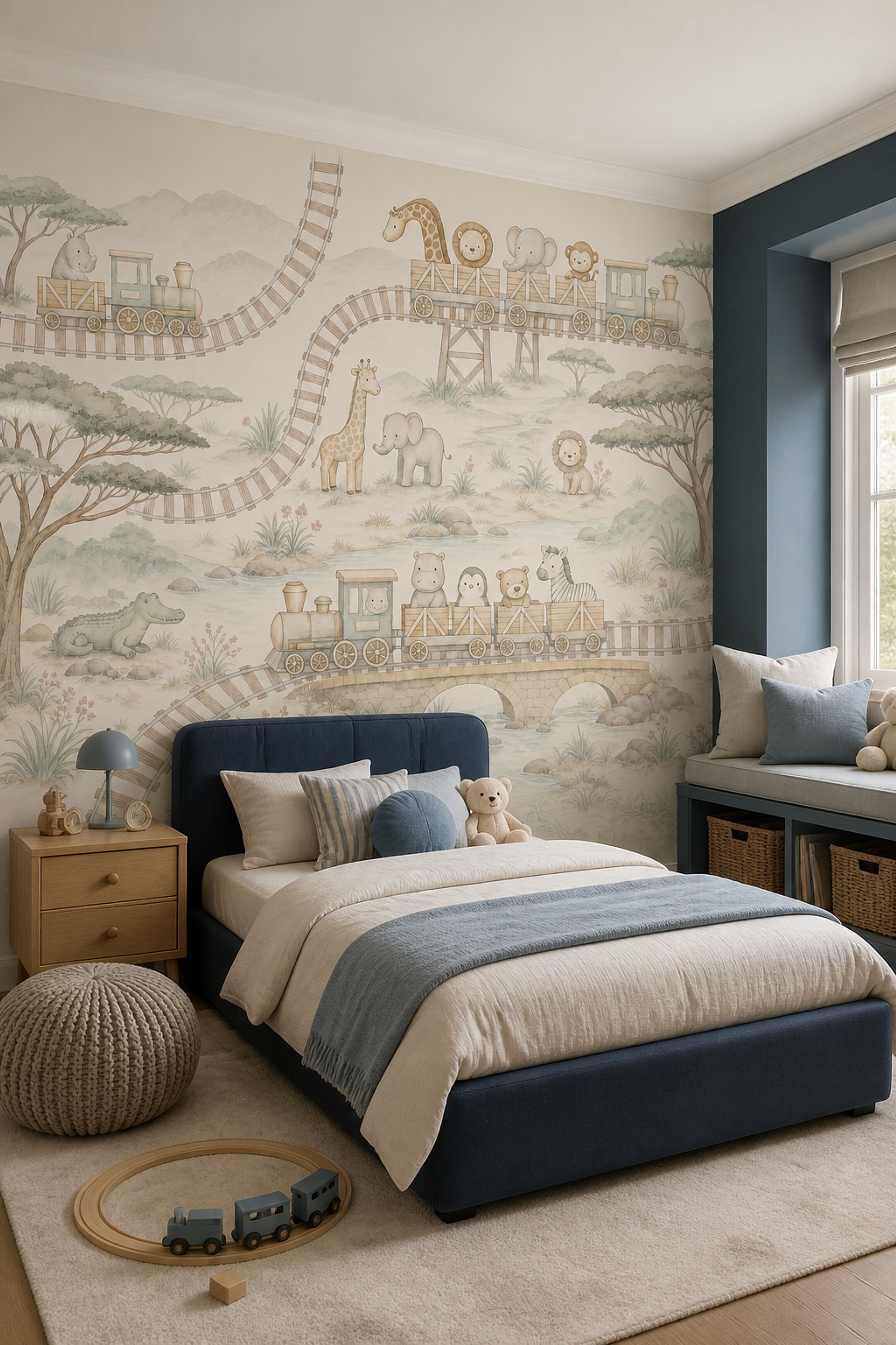 Safari Train Wallpaper Nursery Wallpaper Watercolor Animals Removable Wall Decor