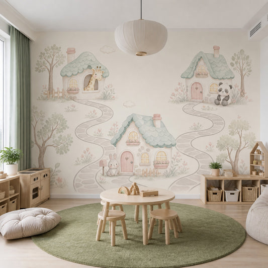 Cottage Village Wallpaper Watercolor Nursery Wall Mural