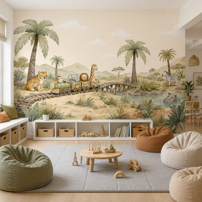 Safari Wallpaper Watercolor Nursery Wall Mural