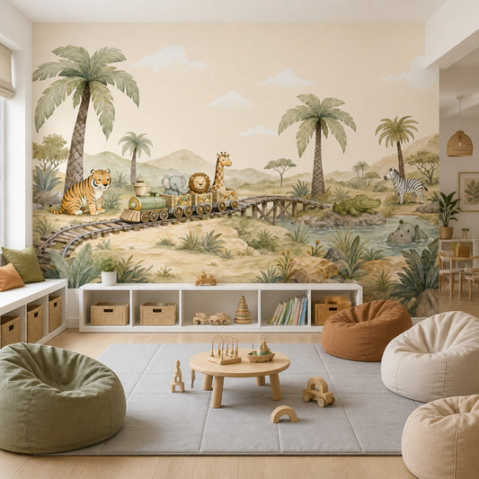 Safari Wallpaper Watercolor Nursery Wall Mural