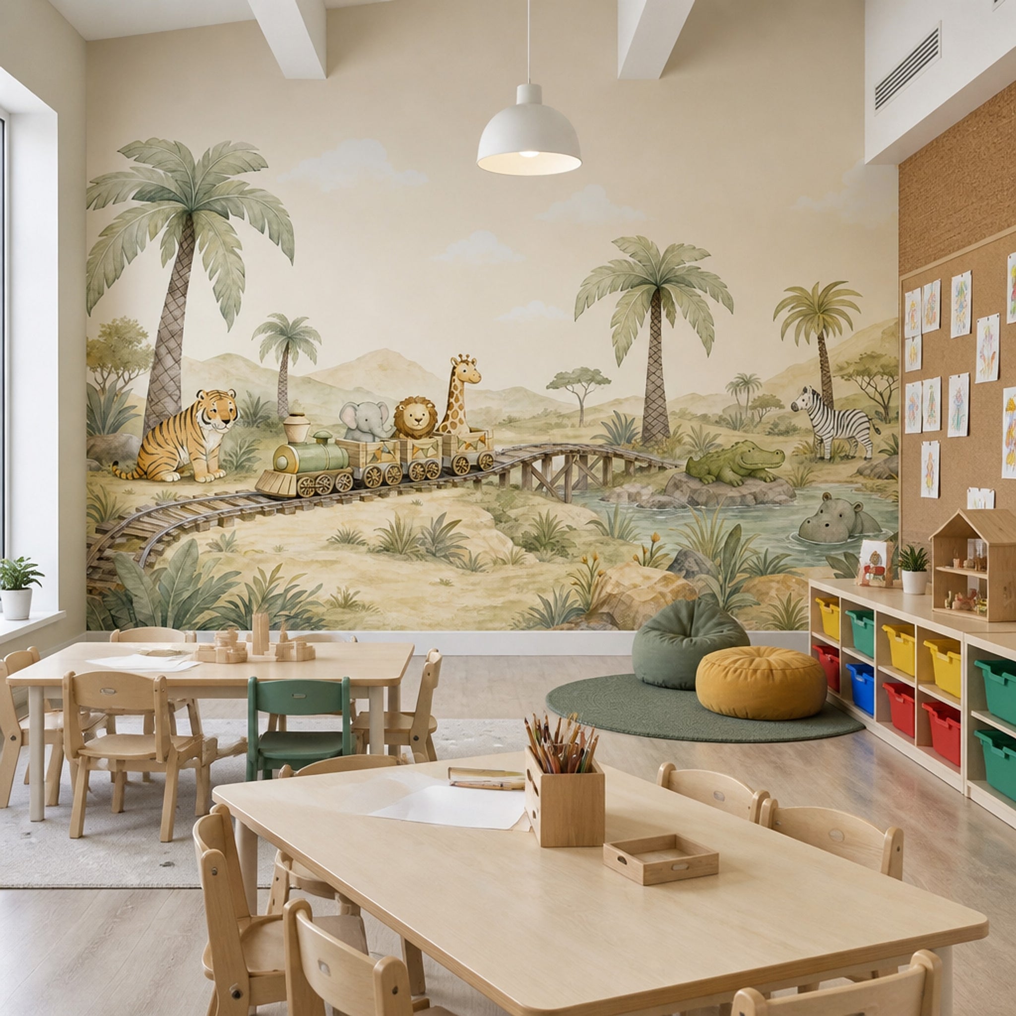 Safari Wallpaper Watercolor Nursery Wall Mural