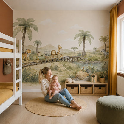 Safari Wallpaper Watercolor Nursery Wall Mural