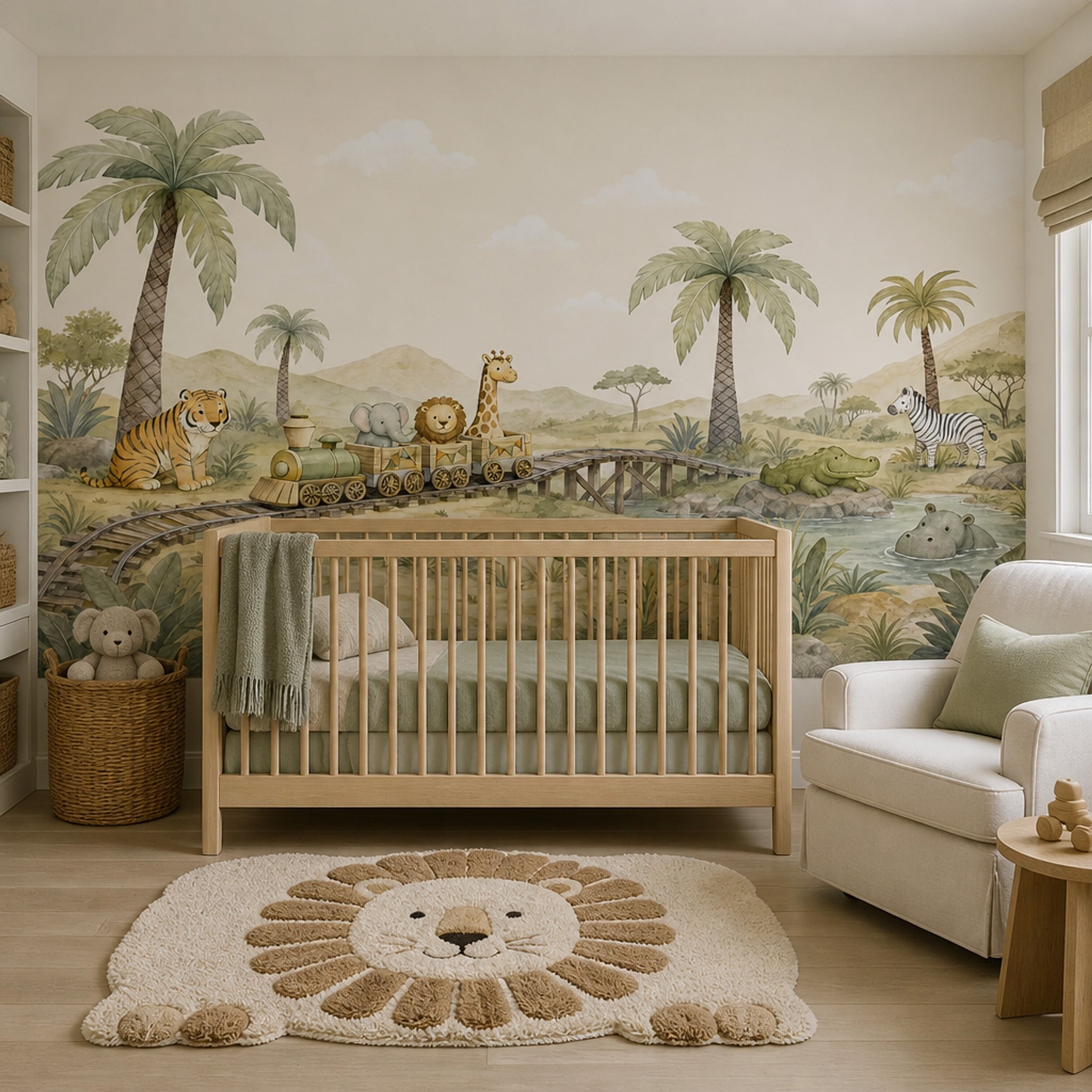 Safari Wallpaper Watercolor Nursery Wall Mural