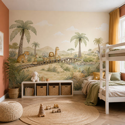 Safari Wallpaper Watercolor Nursery Wall Mural