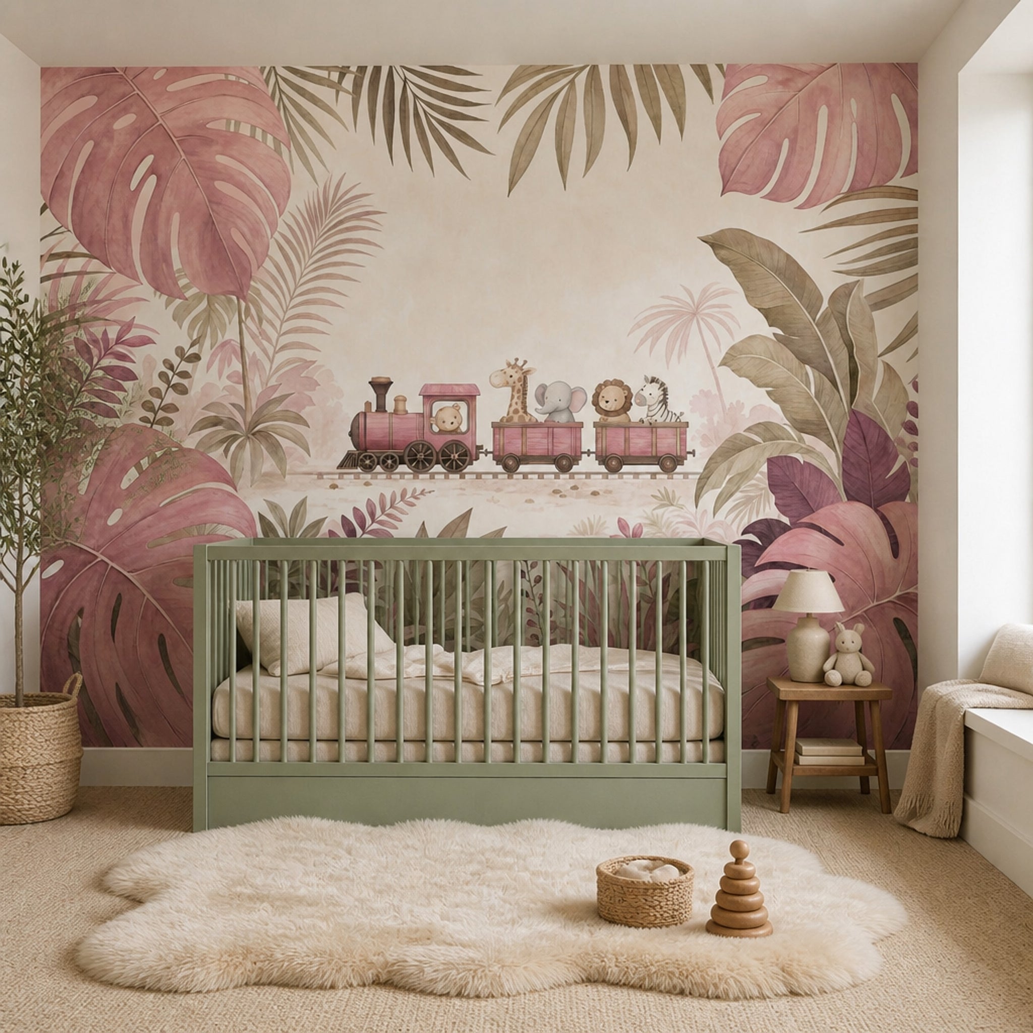 Jungle Train Wallpaper Safari Animals Removable Botanical Wall Decor