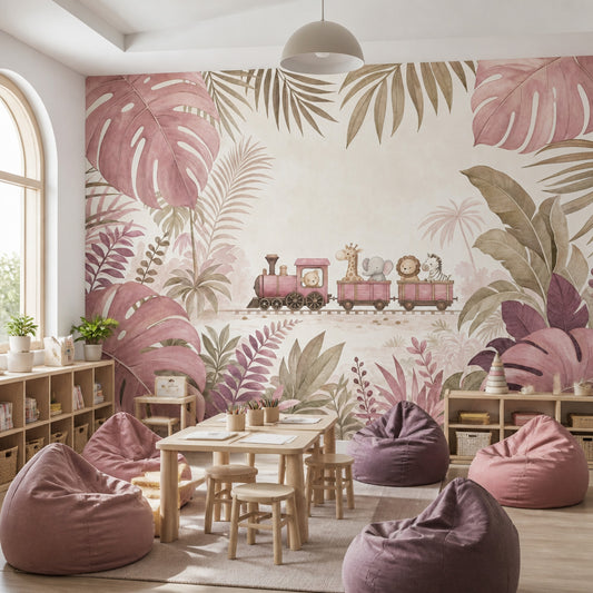Jungle Train Wallpaper Safari Animals Removable Botanical Wall Decor