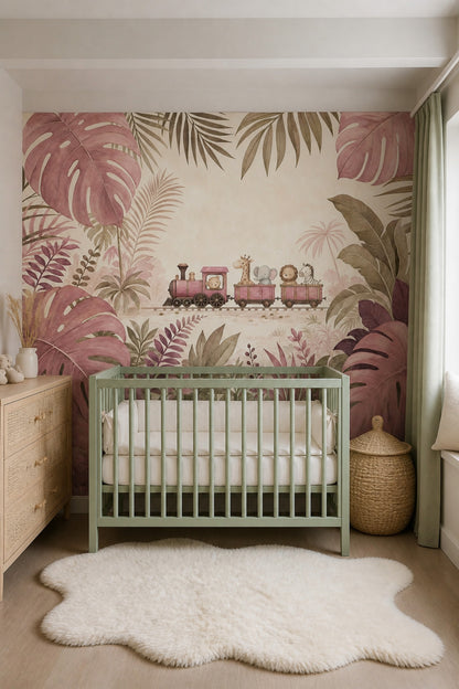 Jungle Train Wallpaper Safari Animals Removable Botanical Wall Decor