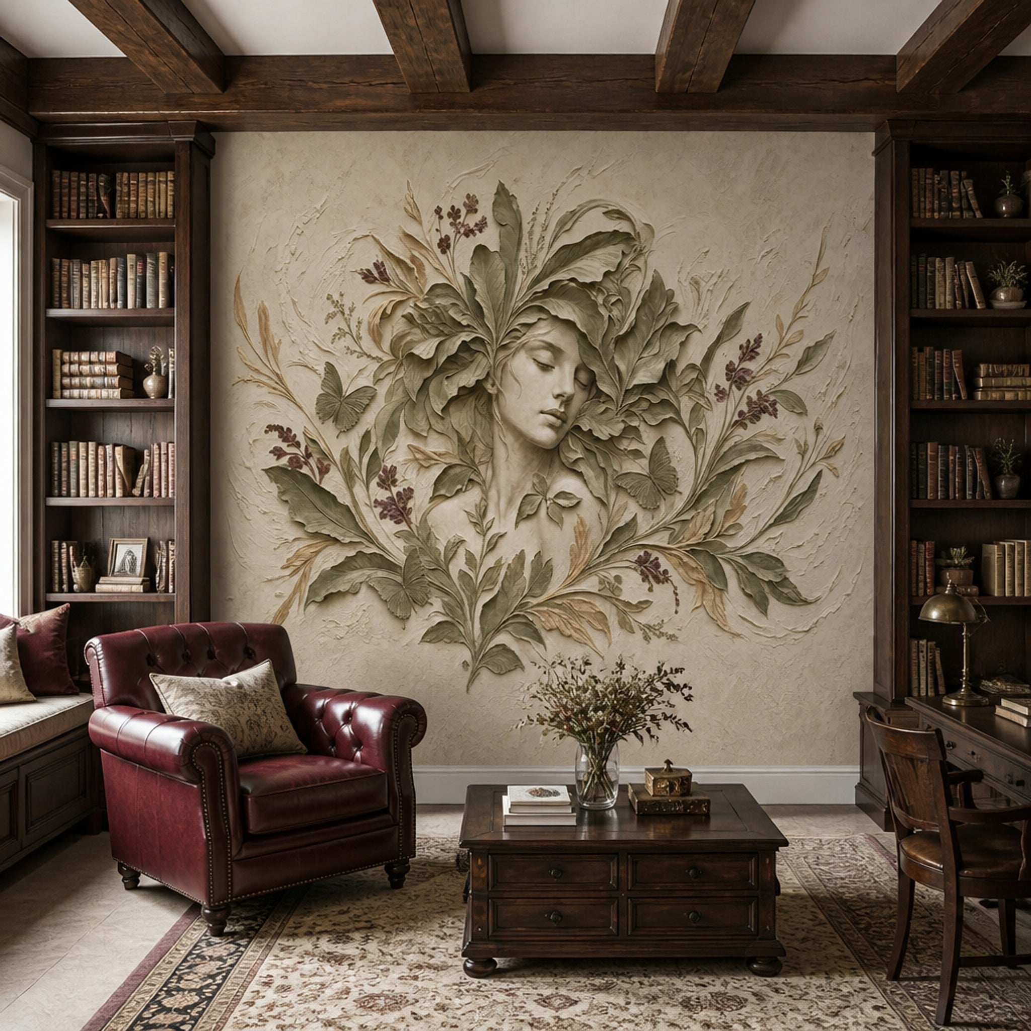 Woman Portrait Wallpaper Botanical Vintage Wall Mural