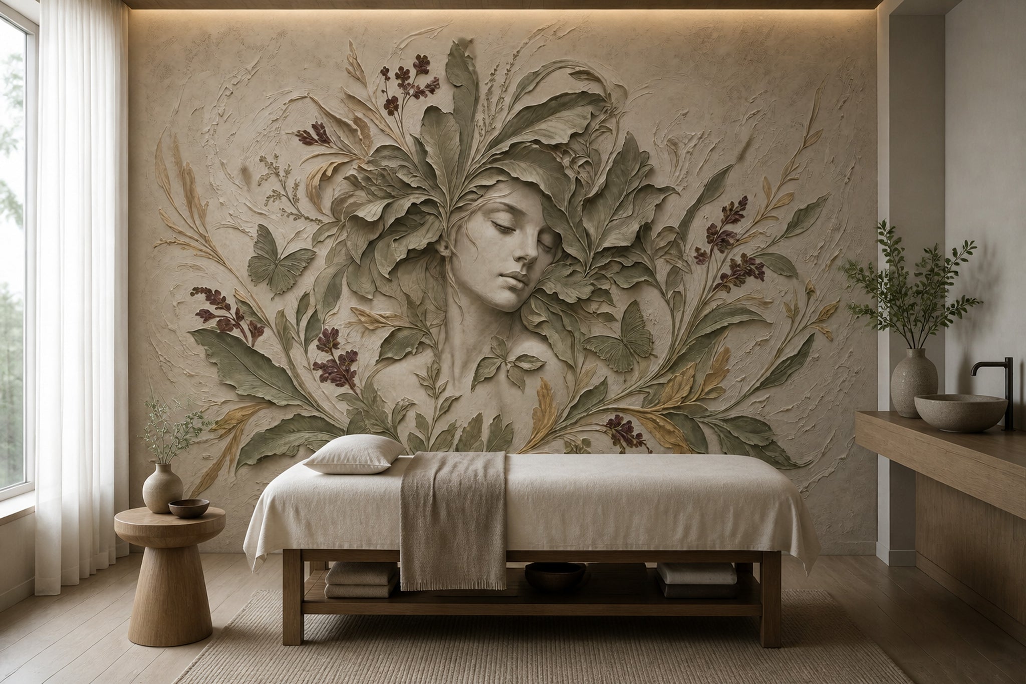 Woman Portrait Wallpaper Botanical Vintage Wall Mural