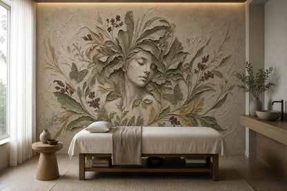 Woman Portrait Wallpaper Botanical Vintage Wall Mural