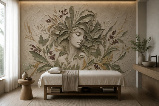 Woman Portrait Wallpaper Botanical Vintage Wall Mural
