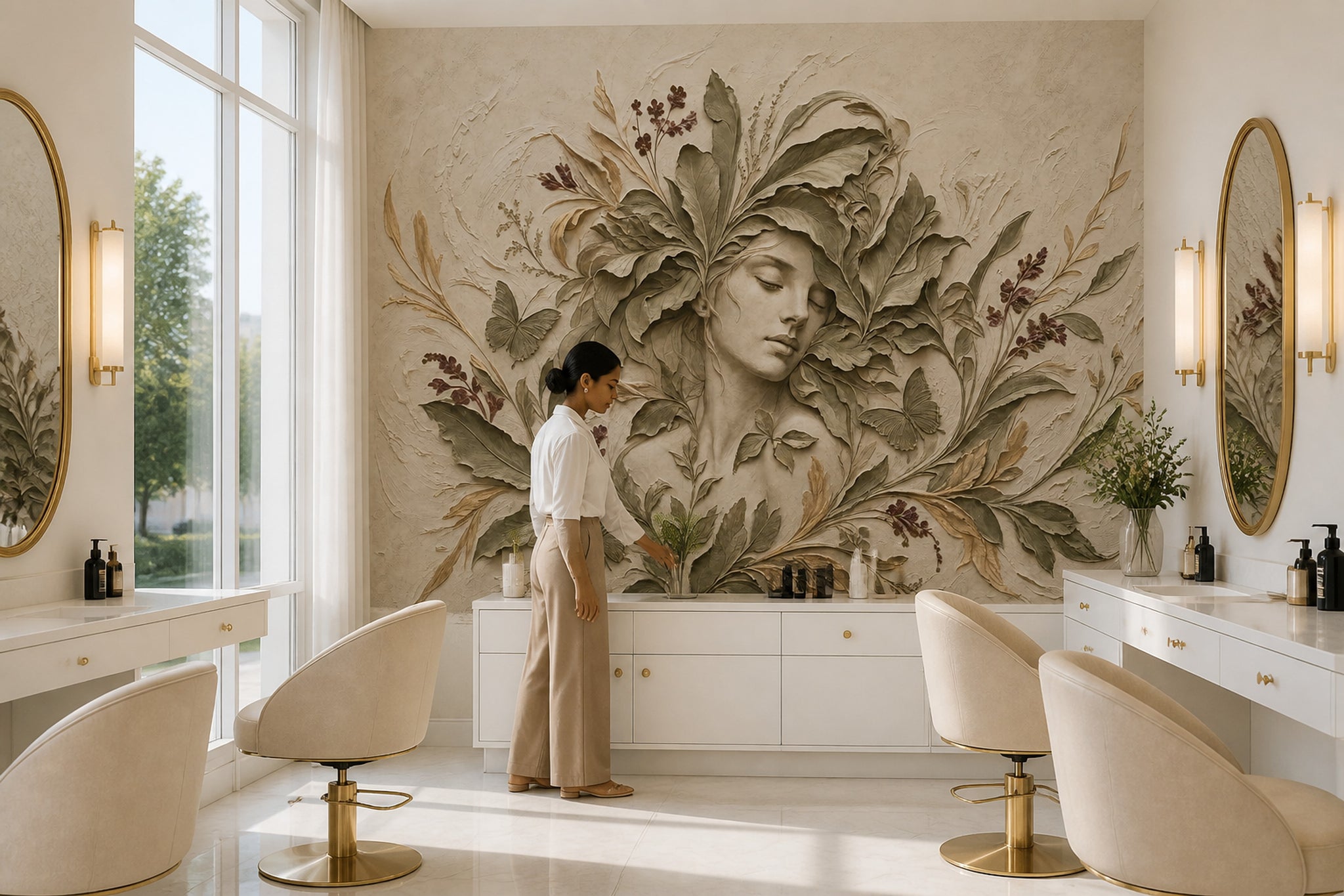 Woman Portrait Wallpaper Botanical Vintage Wall Mural