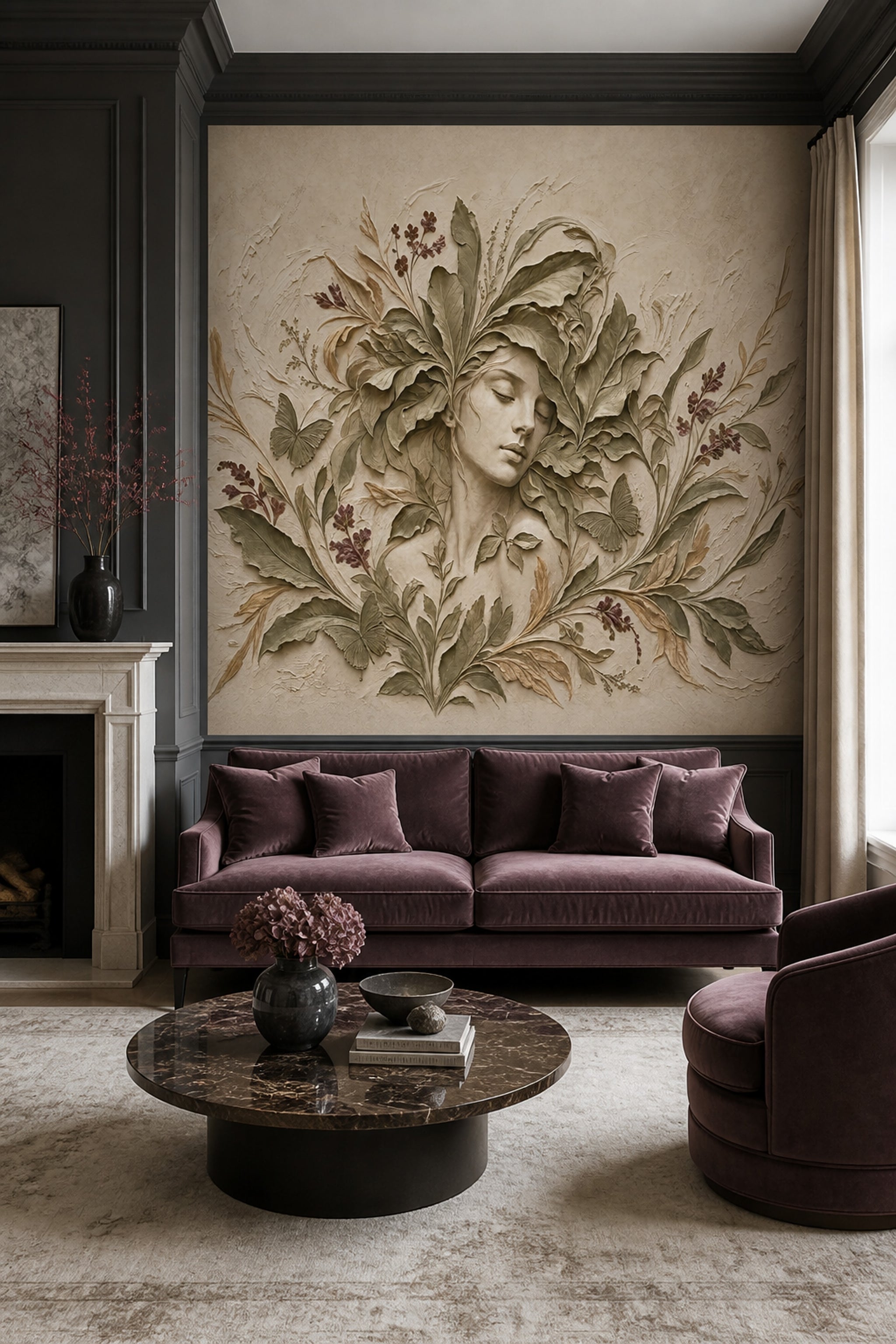 Woman Portrait Wallpaper Botanical Vintage Wall Mural