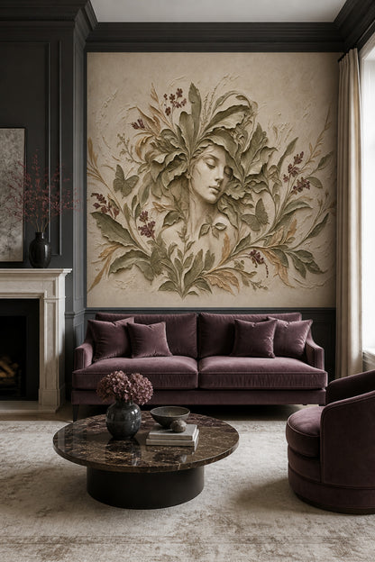 Woman Portrait Wallpaper Botanical Vintage Wall Mural