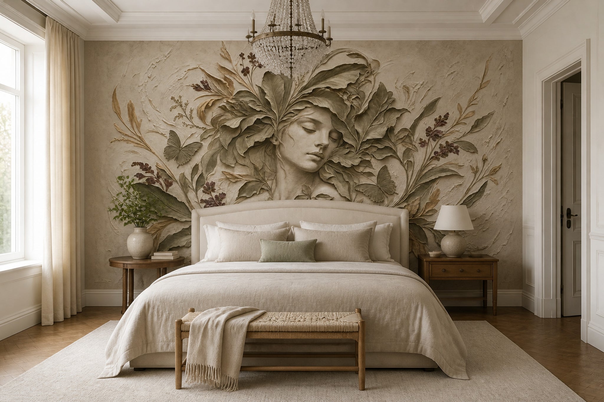 Woman Portrait Wallpaper Botanical Vintage Wall Mural