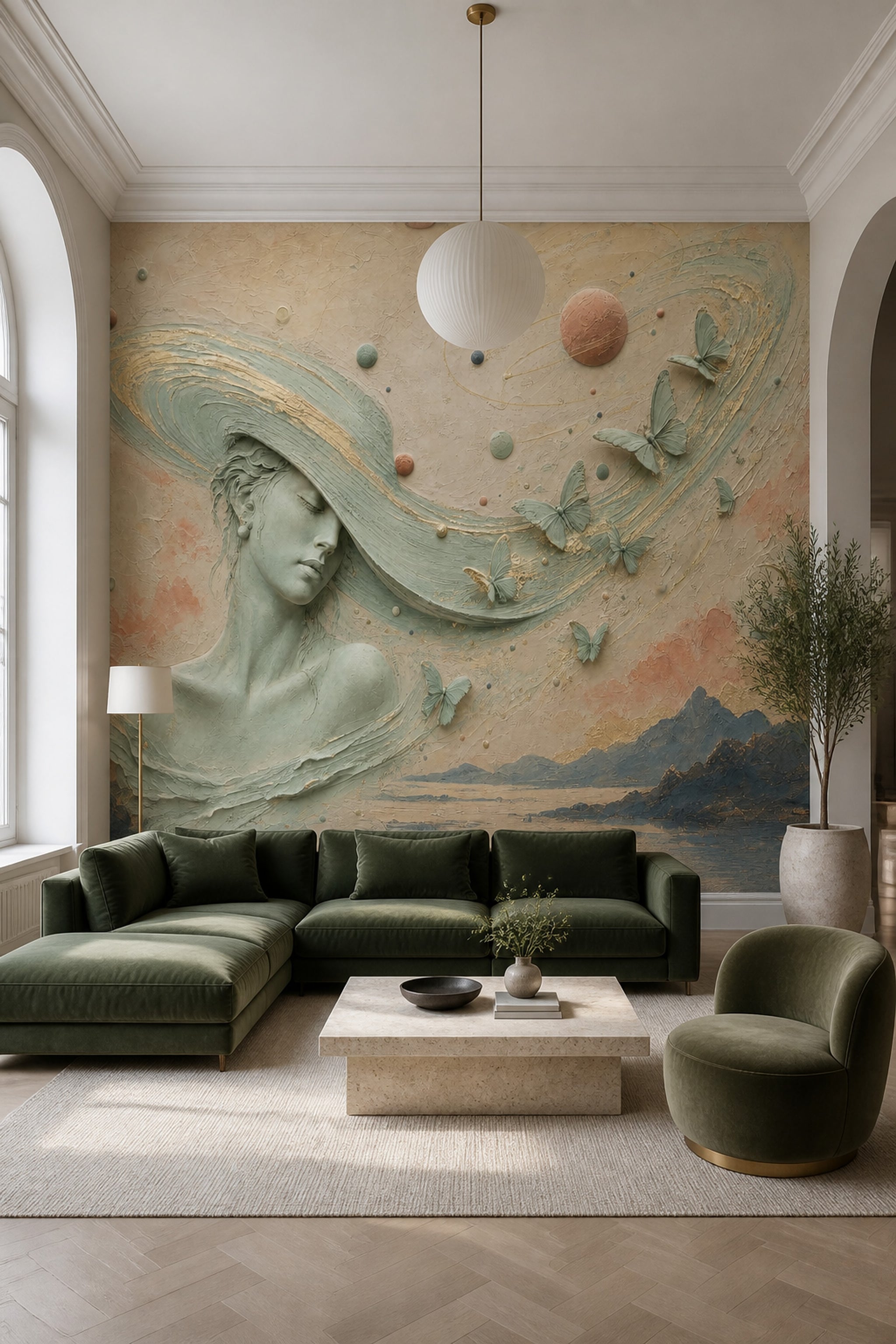 Woman Portrait Wallpaper Surreal Removable Celestial Wall Decor