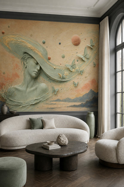 Woman Portrait Wallpaper Surreal Removable Celestial Wall Decor