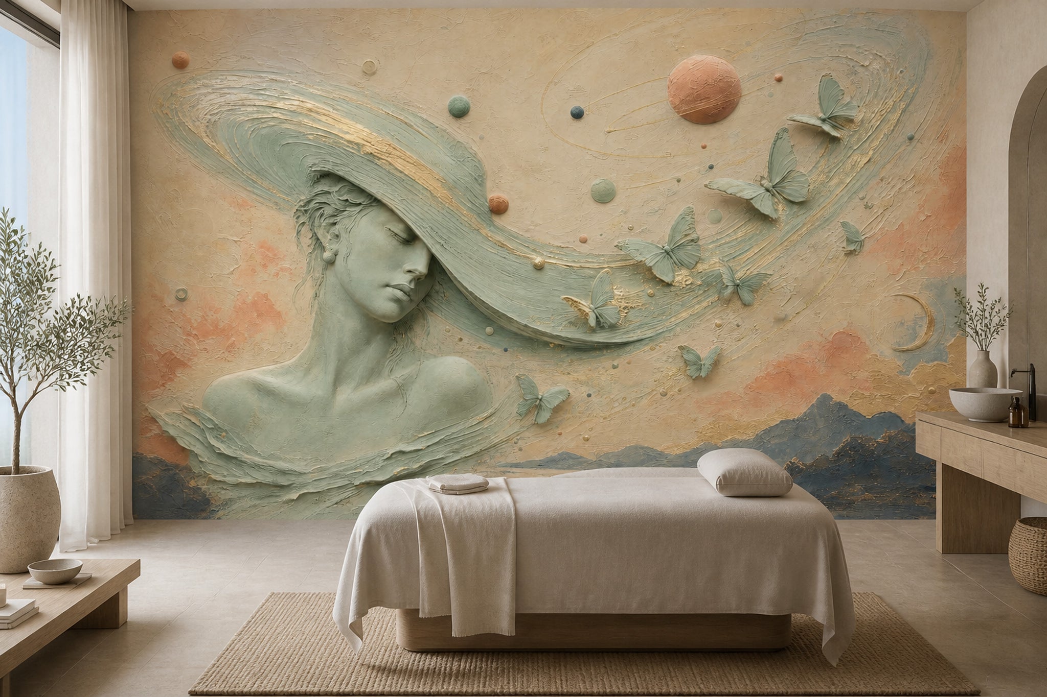 Woman Portrait Wallpaper Surreal Removable Celestial Wall Decor