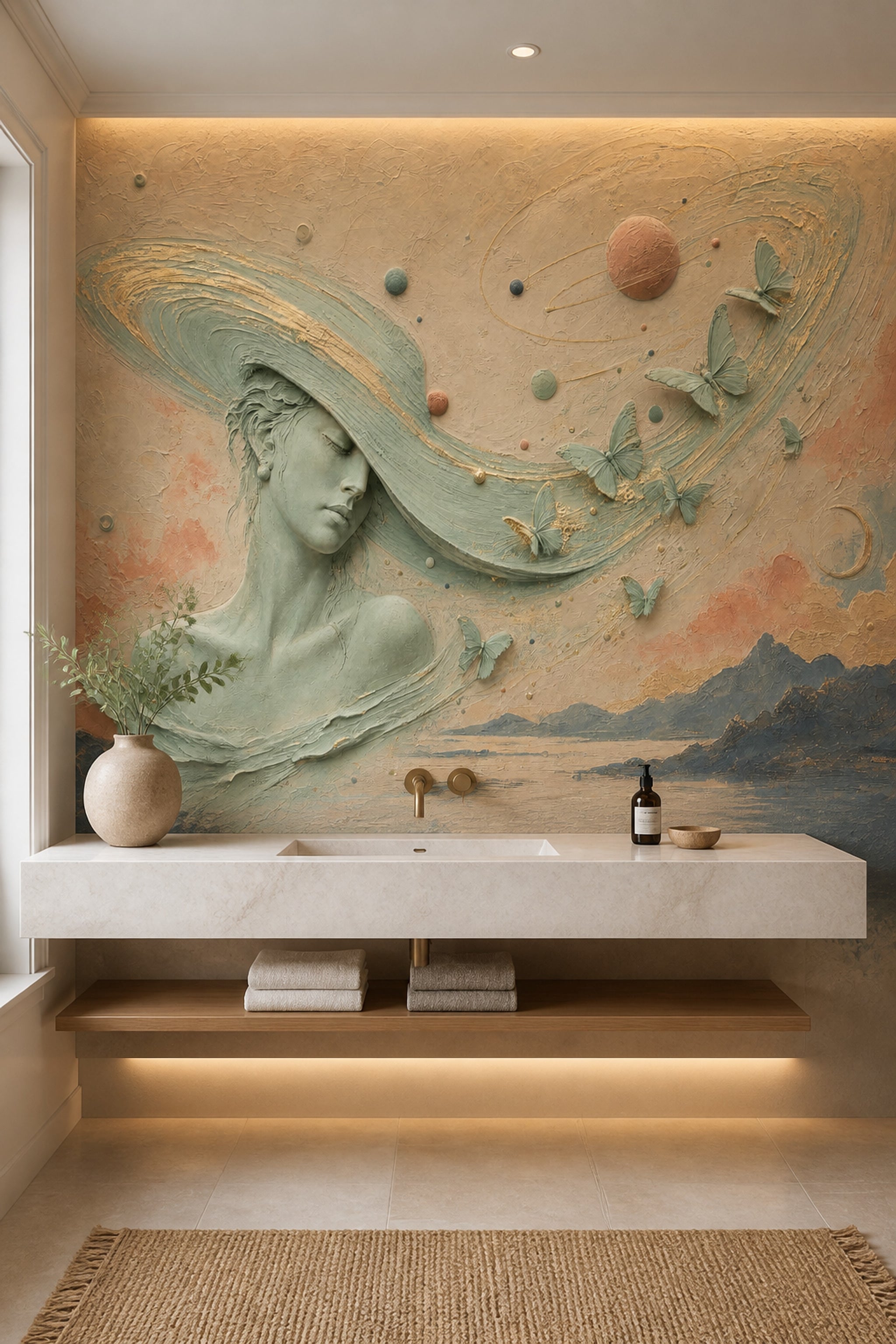 Woman Portrait Wallpaper Surreal Removable Celestial Wall Decor