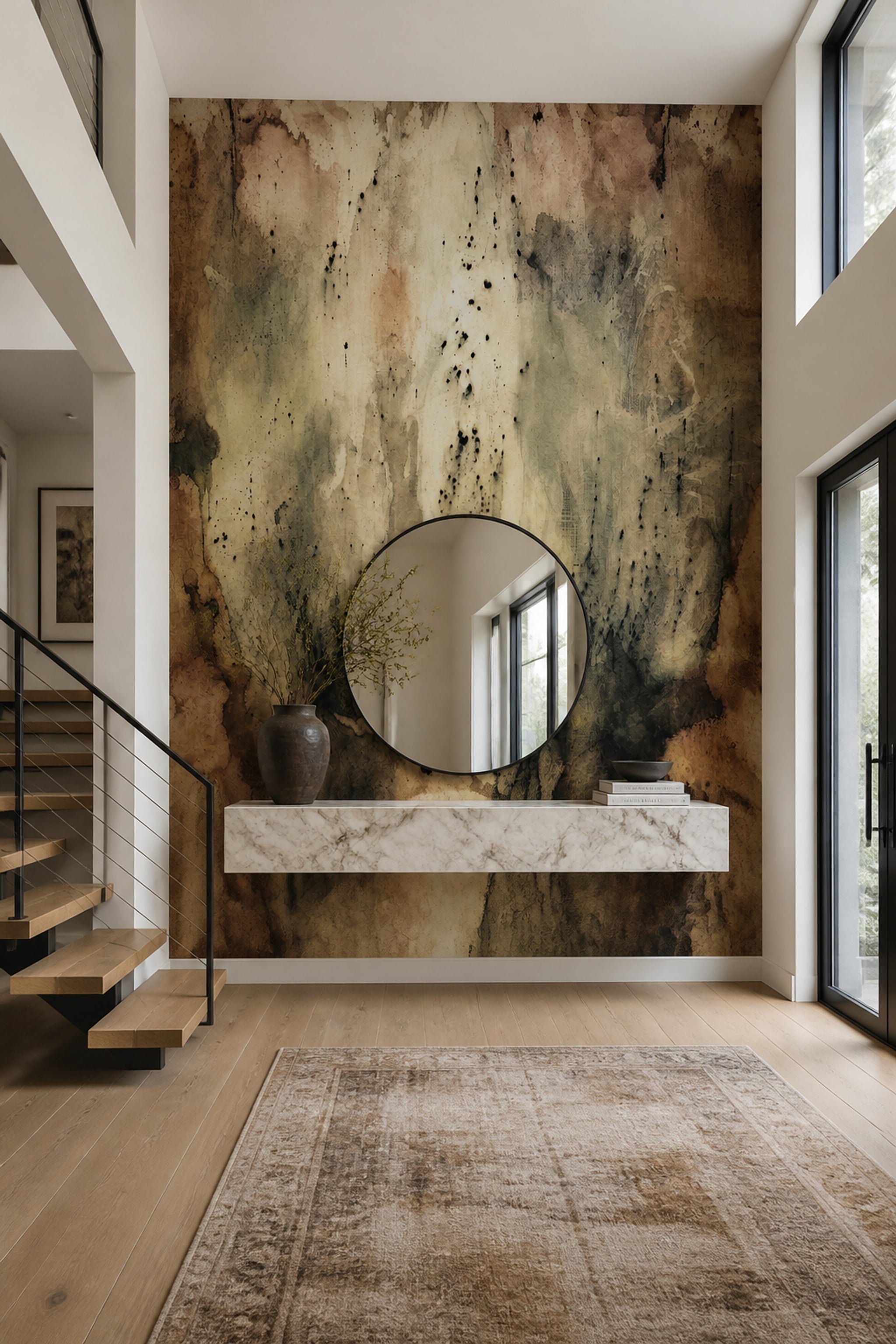 Muted Green Wallpaper Fresco Wall Abstract Wall Mural