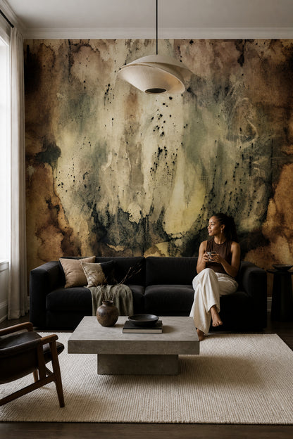 Muted Green Wallpaper Fresco Wall Abstract Wall Mural